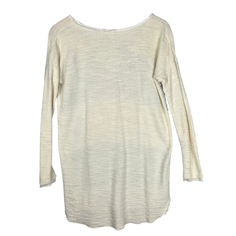Free People Womens‎ V Neck Long Sleeve Tunic Top XS Cream Sequins Striped BOHO